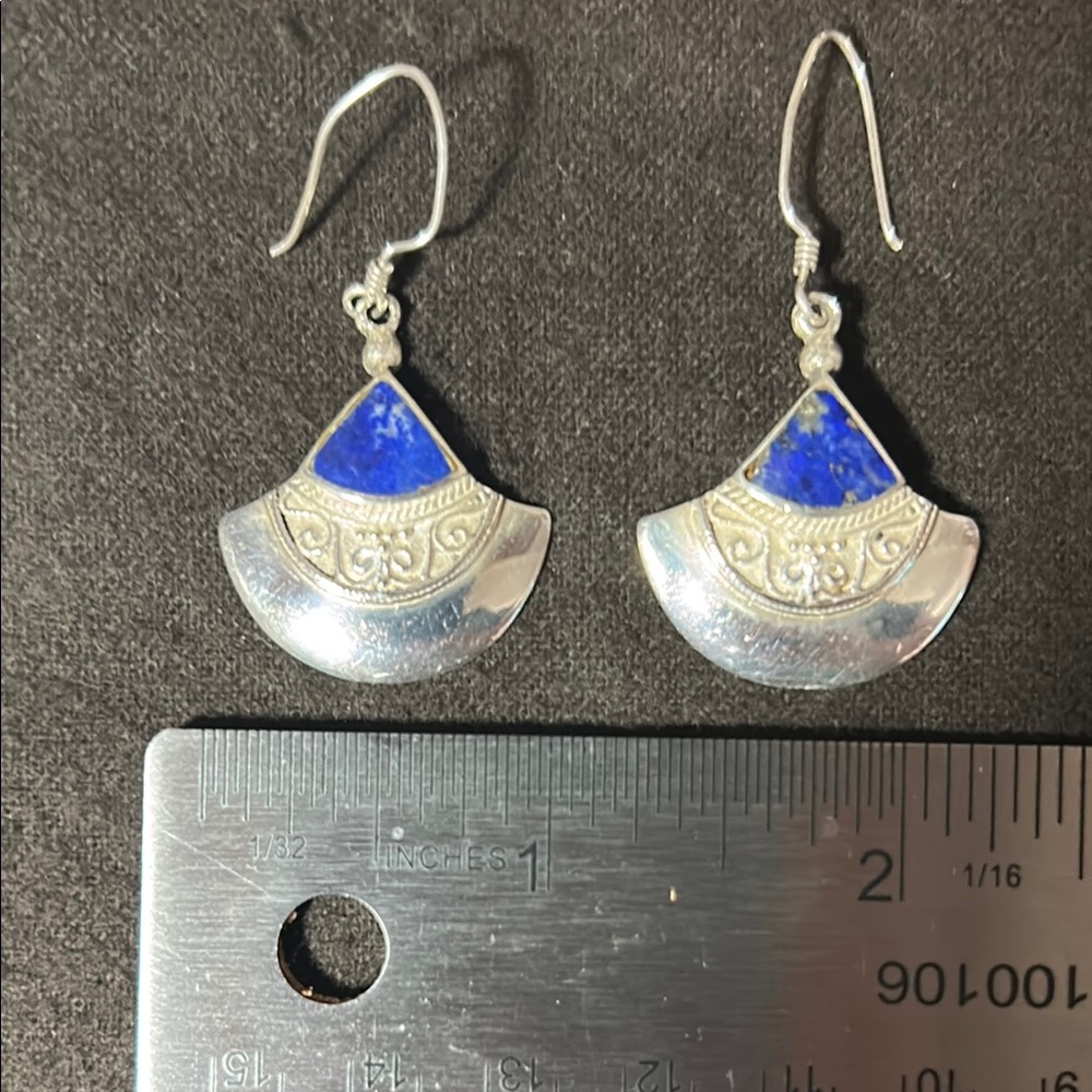 Silver and Blue Dangle Earrings